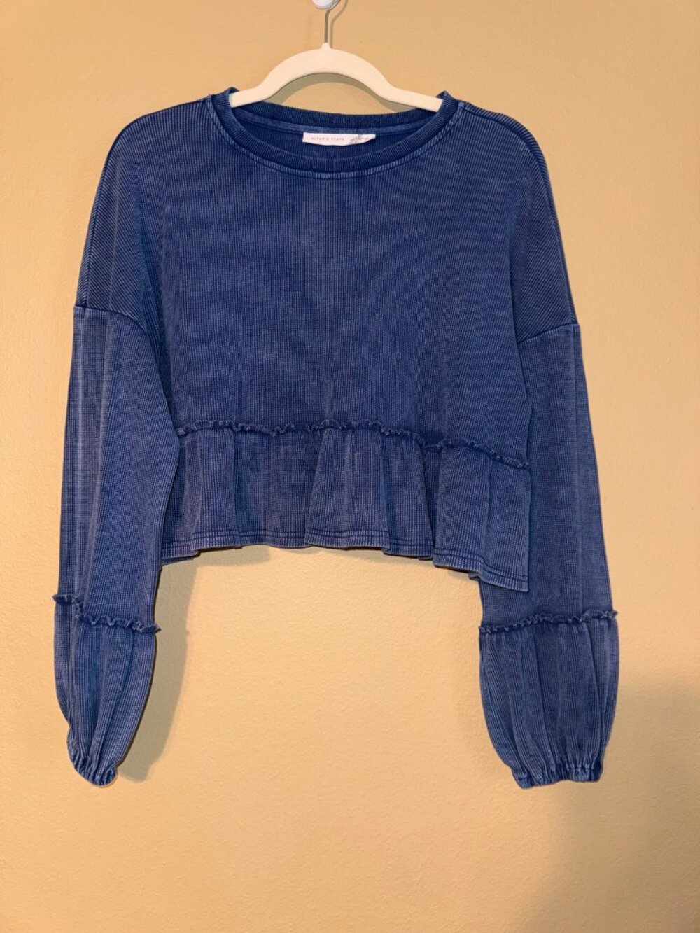 Altar'd State Blue Ribbed Peplum Long Sleeve Top XS
